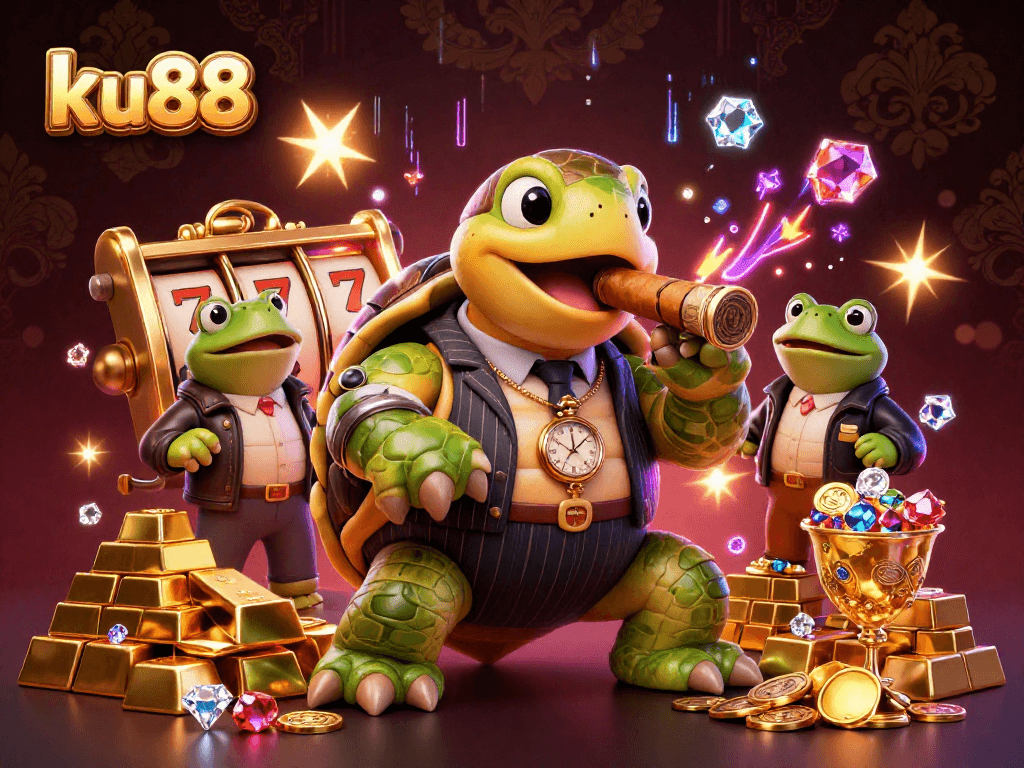 Engage with ku88's thrilling slots adventure featuring a turtle mobster and golden treasures.