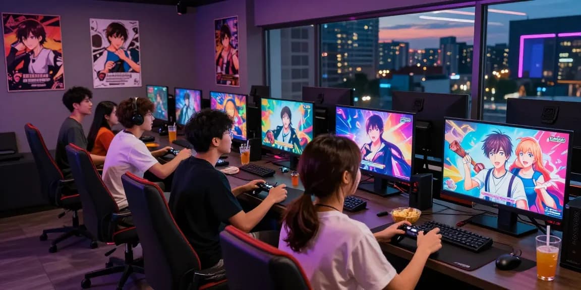 Diverse friends enjoying an adult game in a lively lounge setting with engaging visuals.