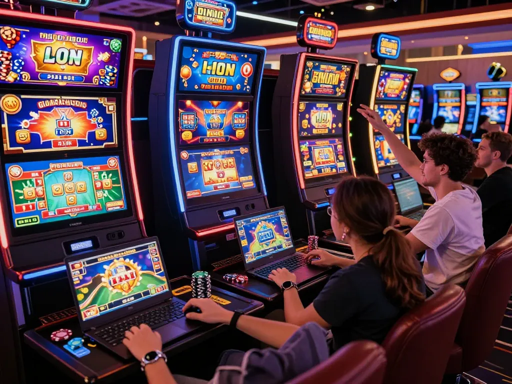 Engaged players enjoying games at https://nohu78.de.com with vibrant graphics and exciting casino atmosphere.
