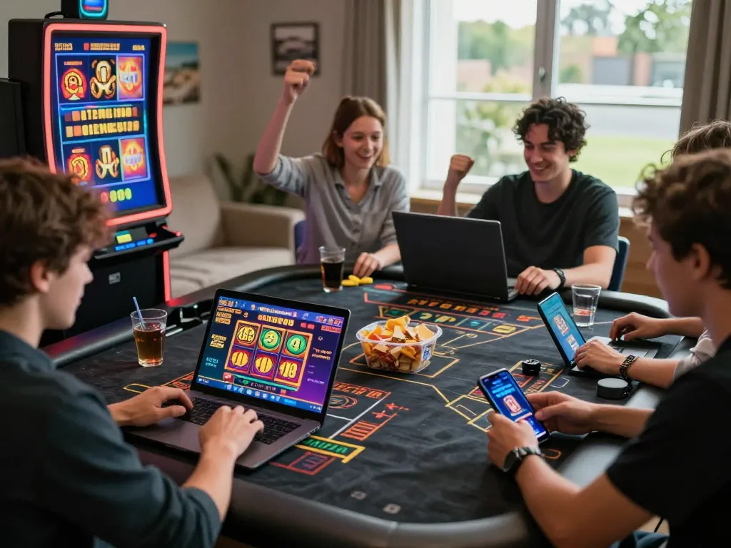 Players enjoying online gaming at https://789p1.de.com with vibrant graphics and a lively atmosphere