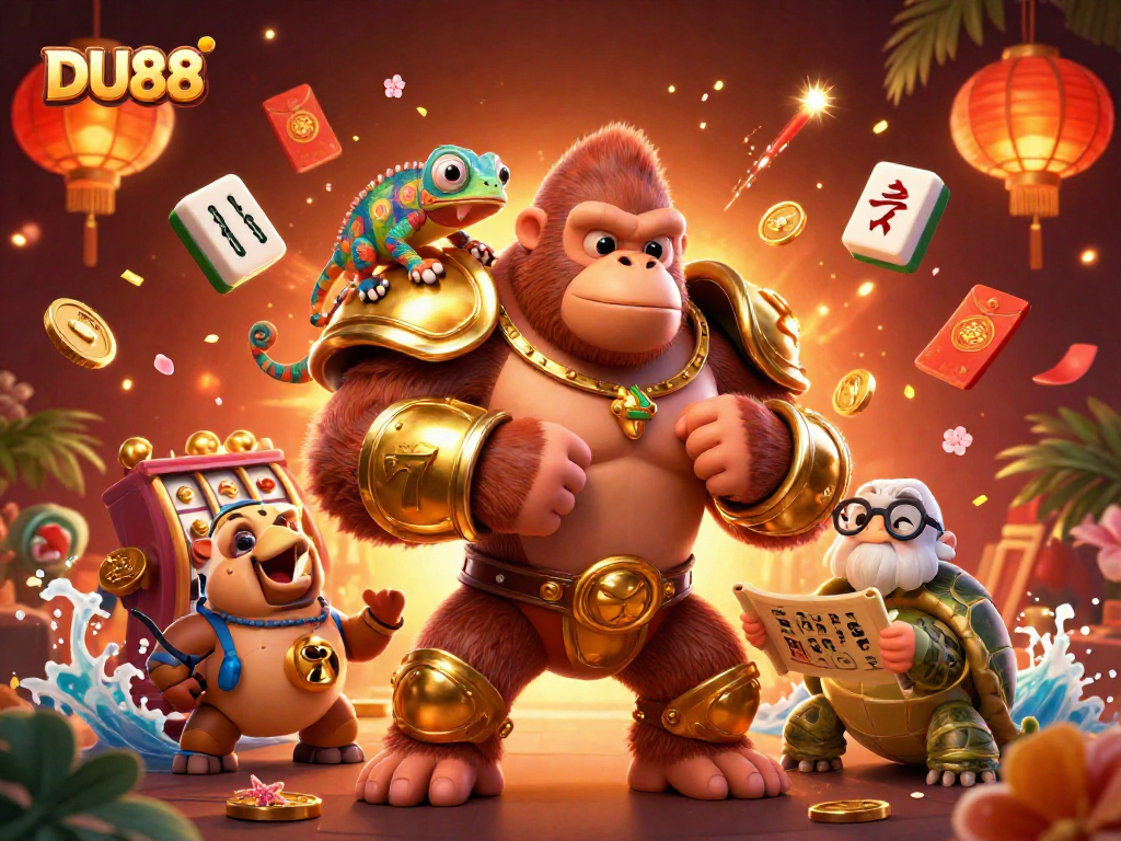 Engaging illustration of DU88 showcasing vibrant casino elements and characters in an energetic scene