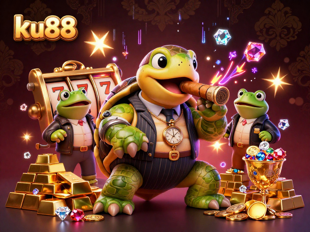 Engage with ku88's thrilling slots adventure featuring a turtle mobster and golden treasures.