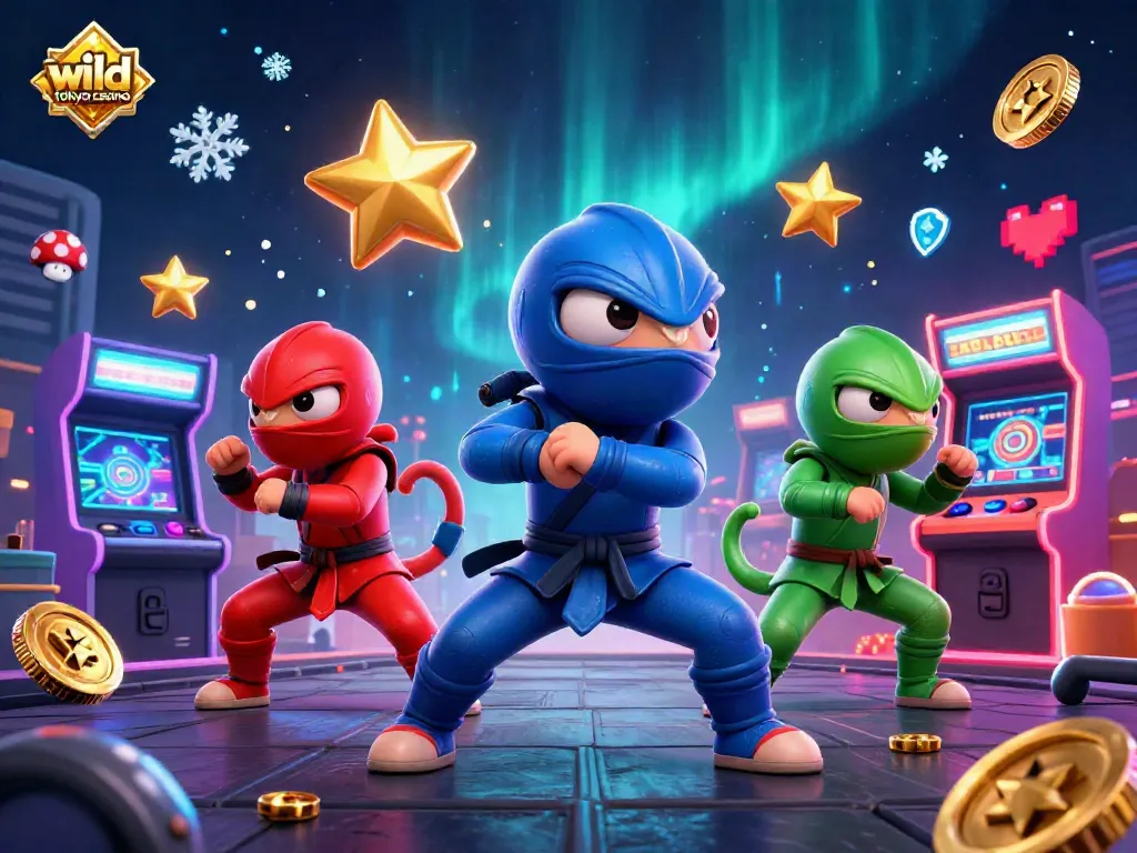 Experience the excitement of wild tokyo casino with a vibrant 3D ninja chameleon team amidst thrilling gaming elements.