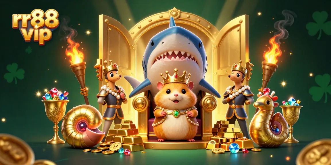 Experience the thrill of rr88 vip with golden treasures in a vibrant casino-themed illustration.