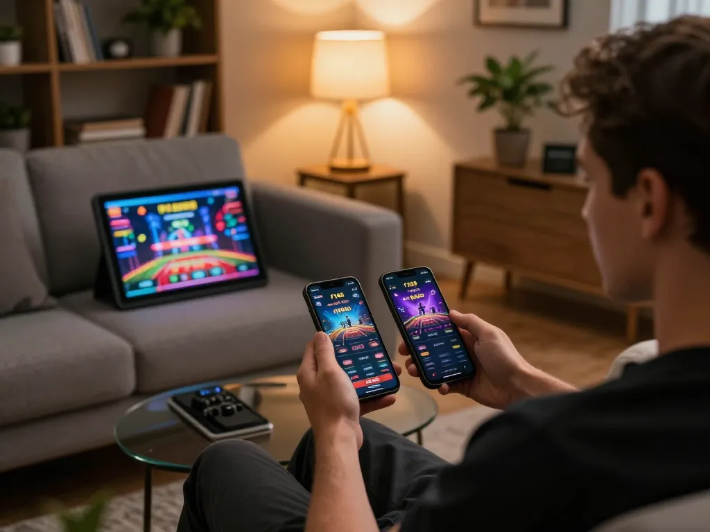 Engaging smartphone gaming experience with f168 app in a cozy home setting.