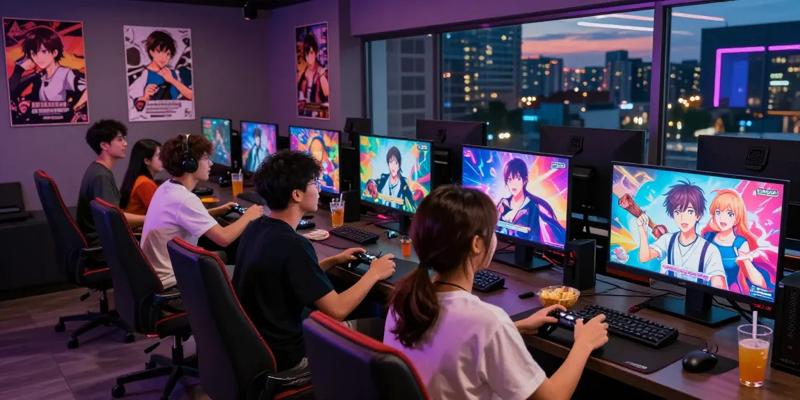 Diverse friends enjoying an adult game in a lively lounge setting with engaging visuals.
