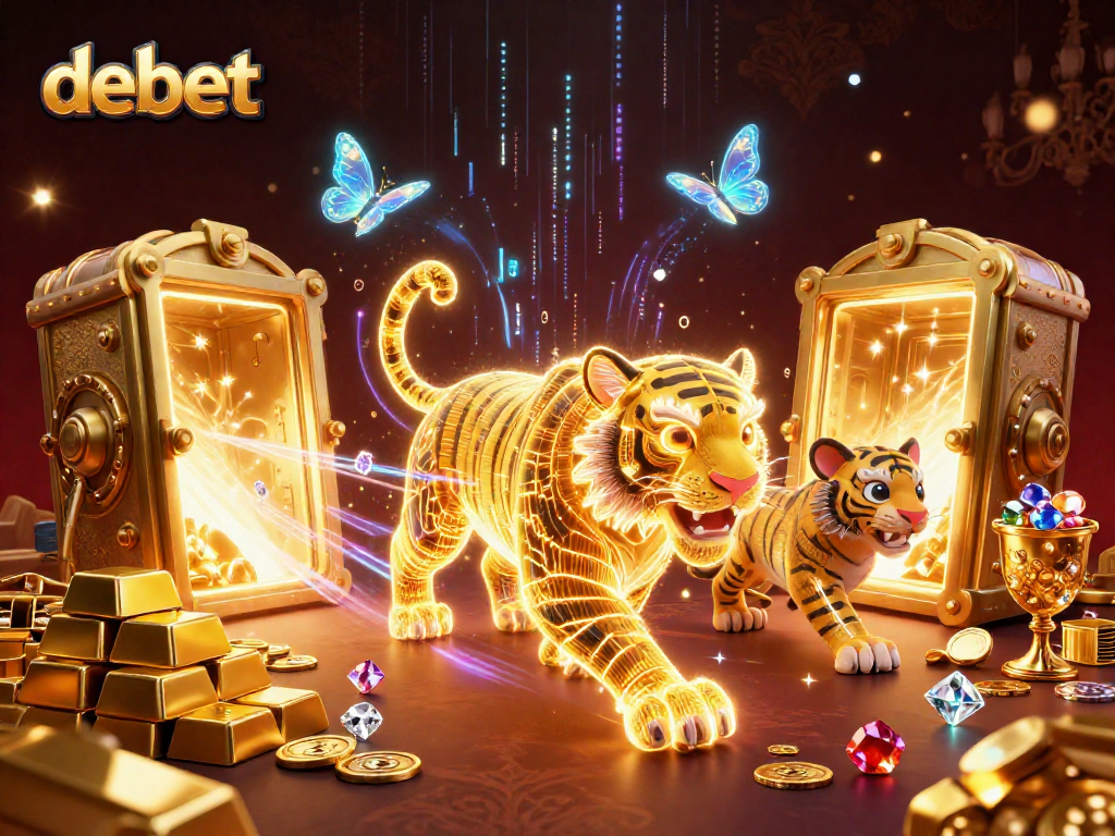 Experience debet gaming thrills with a golden energy tiger in a vibrant digital casino