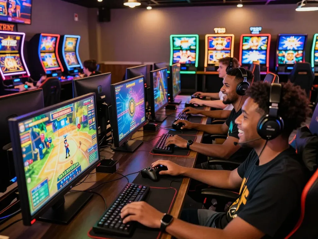 Players enjoying diverse games at TT88, showcasing excitement and engagement in a modern gaming lounge environment.