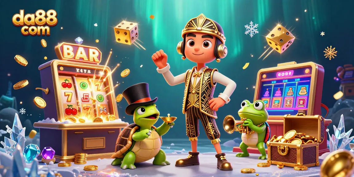 Spin the reels of da88 com with a vibrant 3D casino illustration featuring characters and exciting game elements.