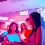 Immersive digital chat room scene illustrating vibrant sex chat conversations with diverse participants.