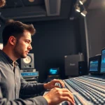 Engineers performing online audio mastering, highlighting precision in sound adjustment.