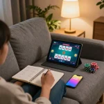 Enjoying a thrilling F8 BET online poker game on a tablet from a cozy home setting.