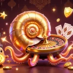 Engage in online pokies Australia payID with vibrant, detailed casino illustration showcasing pokie machines and an ancient nautilus character.