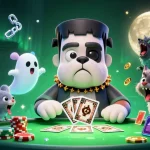 Socolive showcases a thrilling card game scene with a bulldog dealer and ghostly mouse amidst dynamic crypto elements.