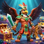 Experience thrilling australian online pokies action with vibrant characters and game elements in this captivating illustration.